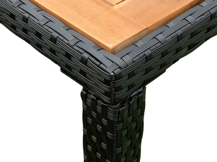 Outdoor Patio Wicker Dining Set With Acacia Wood Top