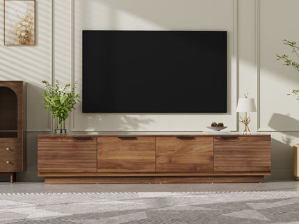 TV Stand, Entertainment Center & Fluted Door & Cable Management, Soft Closing Hinges - Walnut