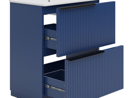 Fluted Bathroom Vanity With Ceramic Sink, Freestanding Cabinet