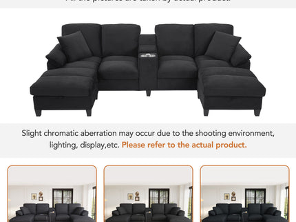 Modern U - Shaped Sectional Sofa With Storage Ottomans, USB Ports, And Cup Holders