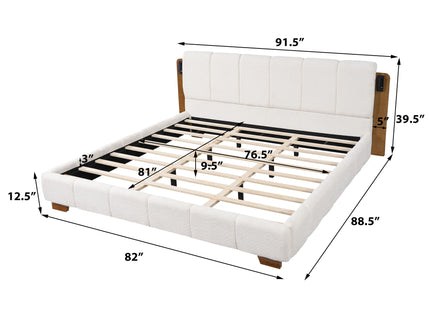 Modern Upholstered Platform Bed Frame With Built-In Reading Lights