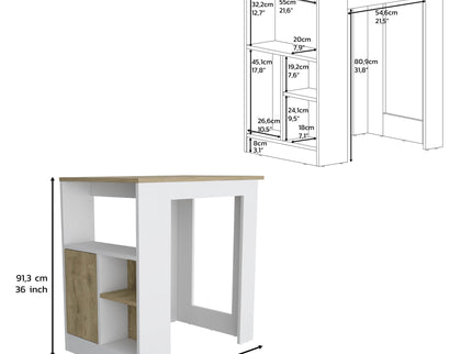 Kitchen Island Three Open Side Storage Shelves And One Push-To-Open Cabinet - White / Macadamia