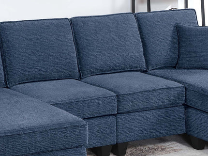 Sectional Set With USB Port Right Arm Chaise, Armless Loveseat, Left Arm Chaise, 3 Piece, Includes Matching Pillows - Dark Blue