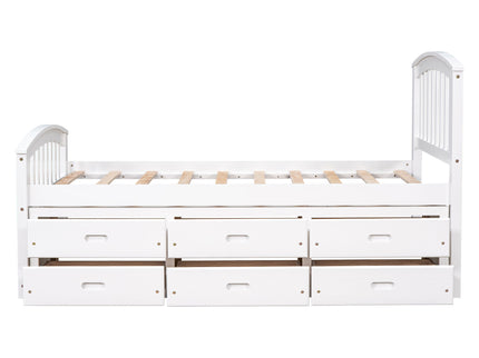 Platform Storage Bed Solid Wood Bed With 6 Drawers