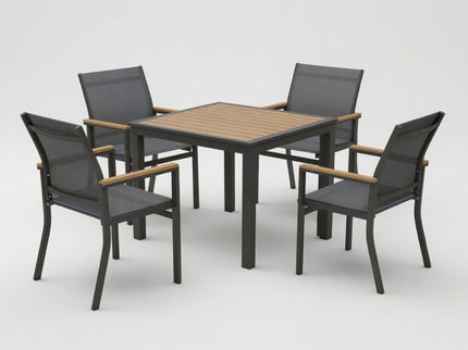 Gray Aluminum Patio Dining Set With Textilene Chairs, 5 Piece All Weather Outdoor Table And Chair Set For Patio, Porch, Garden