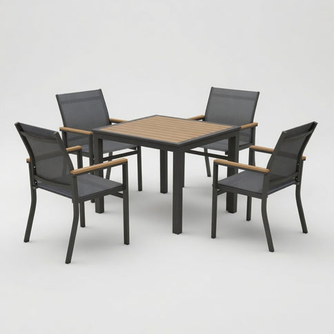 Gray Aluminum Patio Dining Set With Textilene Chairs, 5 Piece All Weather Outdoor Table And Chair Set For Patio, Porch, Garden