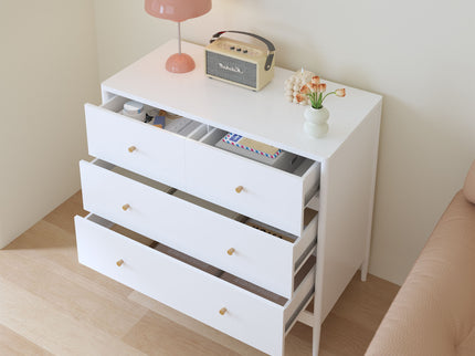 4 Drawer Kids Dresser With Antique Brass Pulls - White