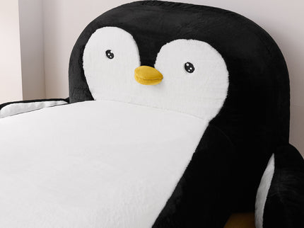 Twin Size Penguin Shaped Bed, Lounger Chair For Kids Bedroom - White / Black