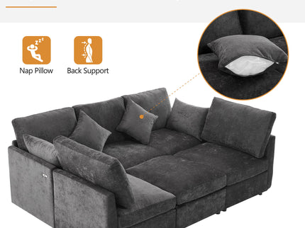 Sectional Sofa Modular U-Shaped With Ottoman & USB Ports