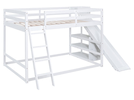 Bunk Bed With Ladder, Slide, And Shelves Pine Wood