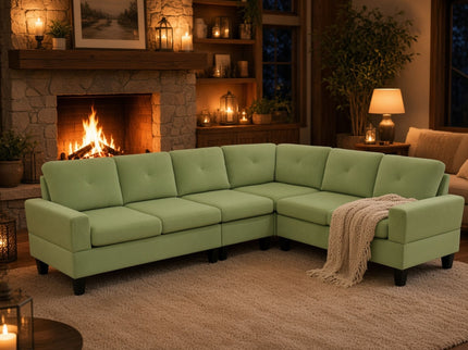 Modular L - Shaped Sectional Sofa, 6 Seater, 4 Piece Couch With Chaise - Green