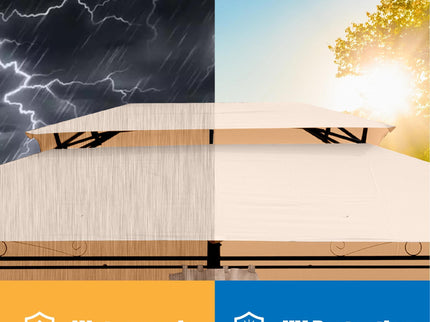 Outdoor Patio Gazebo Tent With Ventilated Double Roof And Sidewall