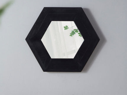 Hexagon Mirror With Natural Wood Frame, Wall Decor For Living Room Bathroom Hallway
