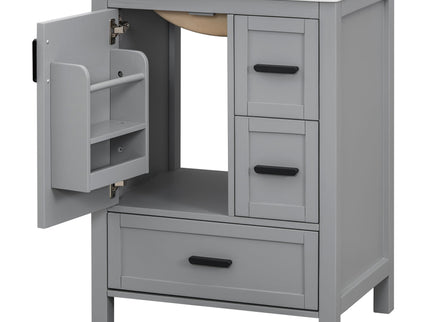 Bathroom Vanity With Sink, Soft Close Door, Double Layer Door Shelf And 3 Drawers - Gray