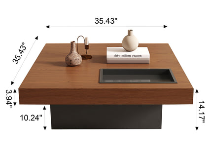 Square Floating Coffee Table For Living Room - Dark Walnut