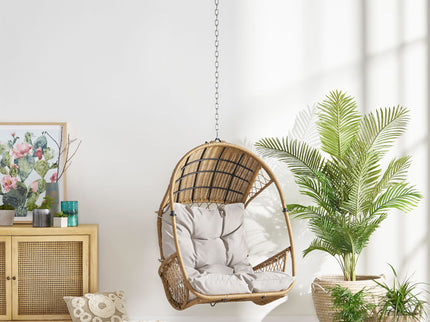 Outdoor / Indoor Wicker Hanging Chair With 8Ft Chain - Light Brown / Beige