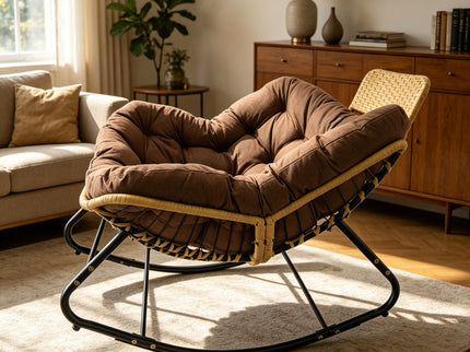 Oversized Papasan Rocking Chair Outdoor With Thick Cushion