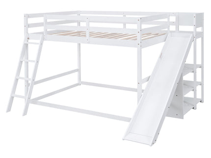 Bunk Bed With Ladder, Slide, And Shelves Pine Wood