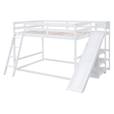 Bunk Bed With Ladder, Slide, And Shelves Pine Wood