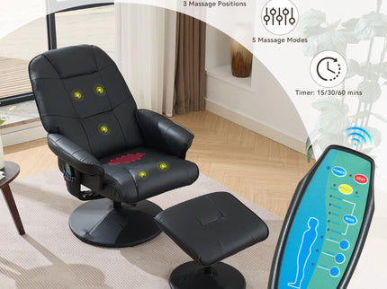 360° Swivel Reclining Chair With Wrapped Base, 5 Point Vibration Massage
