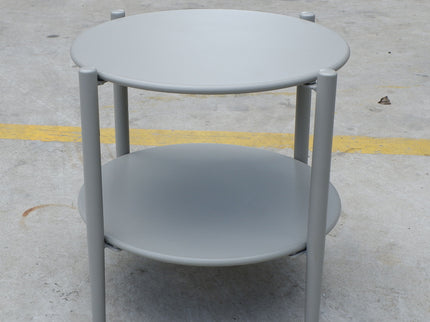 Round Outdoor Coffee Table With Shelf For Garden - Gray