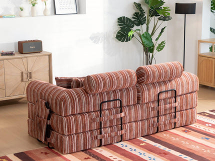 Convertible Sleeper Sofa Bed With High Density Compressed Sponge For Living Room - Red Striped