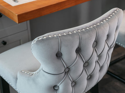 Contemporary Upholstered Wing-Back Barstools With Button Tufted Decoration And Wooden Legs, And Nailhead Trim, Leisure Style Bar Chairs, Bar Stools (Set of 2)