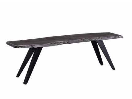 Modern Acacia Wood Dining Bench, Live Edge Design Accent Bench With Iron Legs - Black / Gray