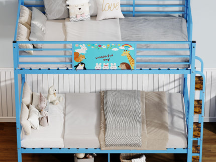 Bunk Bed, Convertible To 2 Separate Twin Size Beds With Full Length Guardrail & Ladder, No Box Spring Needed - Blue