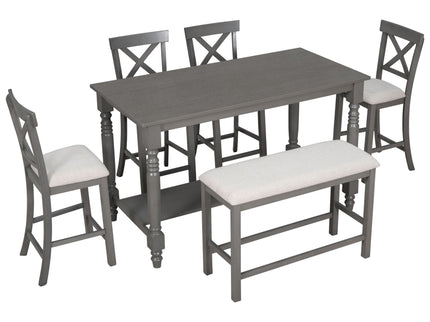 Counter Height Dining Set With Shelf, 4 Chairs And Bench