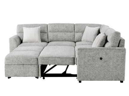 Emiliano - Sectional Sofa With 3 Pillows And Storage Ottoman - Nickel