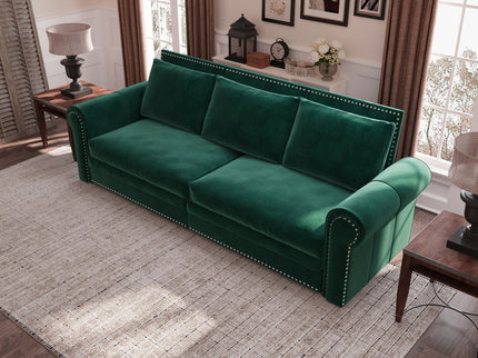 3 In 1 Convertible Sleeper Sofa With Nailhead Trim & Rolled Arm