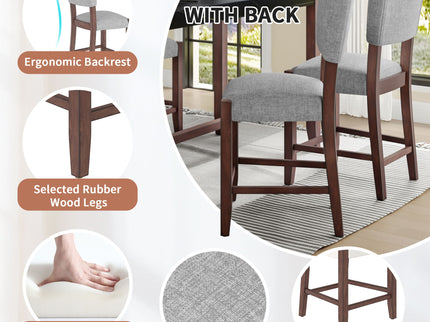 5 Piece Counter Height Dining Set, Bar Table With 4 Upholstered Chairs