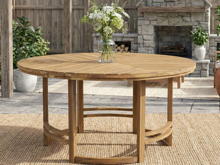 Outdoor Table With Umbrella Hole For Patio - Light Teak