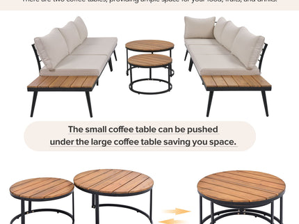 Modern Outdoor Sectional Sofa Set With Nesting Coffee Tables