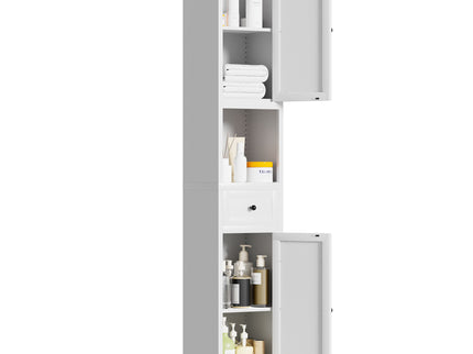 Tall Narrow Bathroom Cabinet With 5-Tier Storage, Adjustable Shelves, Freestanding - White