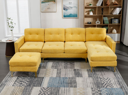 Modern L - Shape Convertible Sectional Sofa With Movable Ottoman
