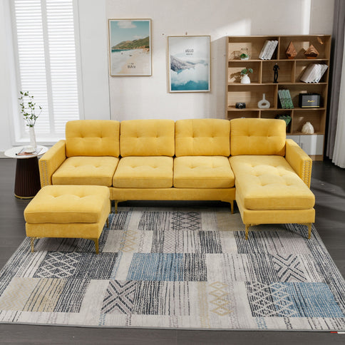 Modern L - Shape Convertible Sectional Sofa With Movable Ottoman