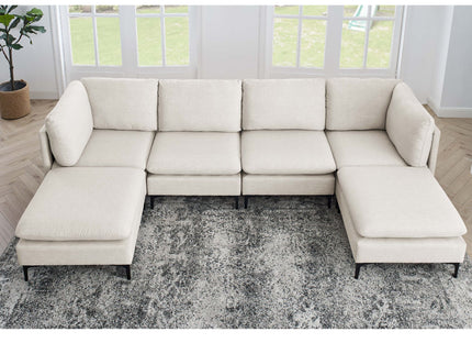 Upholstered Modular Sectional With Medium Firm Seat Cushion - Almond