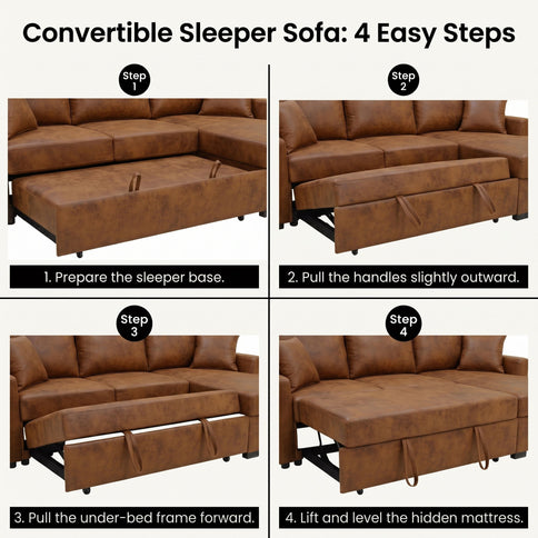 Upholstered Sectional With Pull-Out Bed And Chaise Storage