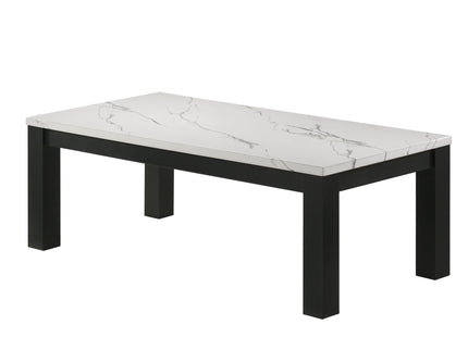 Modern 3 Piece Living Room Table Set With Faux Marble Top Wooden - Black / White
