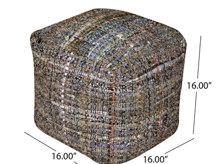 Koki - Handcrafted Fabric Pouf Recycled Denim And Paper Chindi - Khaki