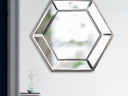 Hexagon Wall Mirror With Contemporary Glass Design, Home Decor Accent Mirror For Living Room, Entryway, Bedroom