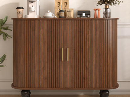 Fluted Liquor & Coffee Bar Cabinet With 6 Wine Racks And 3 Glass Holders