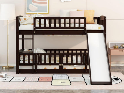 Low Bunk Bed With Slide, Fence And Ladder