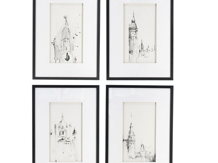Architecture Wall Art Prints, Home Decor Art For Living Room Dining Room Entryway (Set of 4) - White / Black