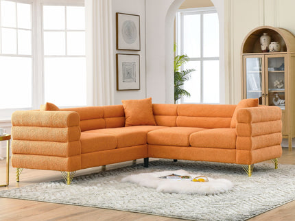 Oversized L - Shaped Corner Sofa, 5 Seater Sectional With 3 Cushions, Living Room Furniture - Orange