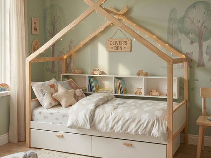 House Bed With Bookshelf Storage