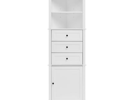 Tall Storage Cabinet With 3 Drawers And Adjustable Shelves For Bathroom