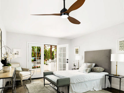 Ceiling Fan With Lights Quiet DC Motor 3 Blade Ceiling Fans 6 Speed Levels, Reversible Ceiling Fan - Matte Black / Wood